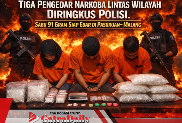Tiga Pengedar Narkoba Lintas Wilayah Diringkus Polisi, Sabu 91 Gram Siap Edar di Pasuruan–Malang