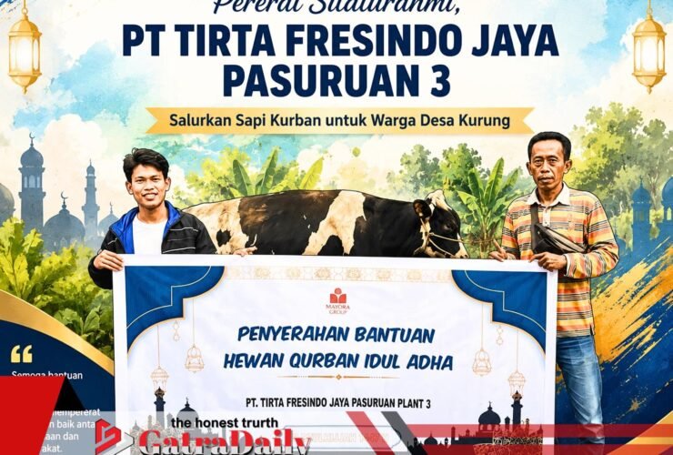 Pererat Silaturahmi, PT Tirta Fresindo Jaya Pasuruan 3 Salurkan Sapi Kurban untuk Warga Desa Kurung