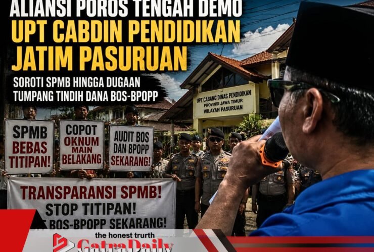 Aliansi Poros Tengah Demo UPT Cabdin Pendidikan Jatim Pasuruan, Soroti SPMB hingga Dugaan Tumpang Tindih Dana BOS-BPOPP