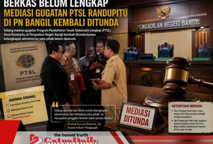 Berkas Belum Lengkap, Mediasi Gugatan PTSL Randupitu di PN Bangil Kembali Ditunda