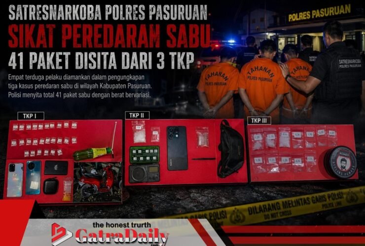 Satresnarkoba Polres Pasuruan Sikat Peredaran Sabu, 41 Paket Disita darj 3 TKP
