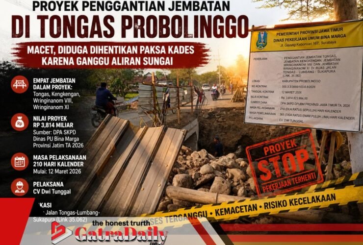 Proyek Penggantian Jembatan di Tongas Probolinggo Macet, Diduga Dihentikan Paksa Kades Karena Ganggu Aliran Sungai