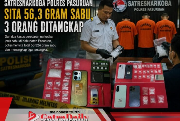 Satresnarkoba Polres Pasuruan Sita 56,3 Gram Sabu, 3 Orang Ditangkap